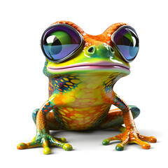 Cartoon colorful frog with sunglasses on white background