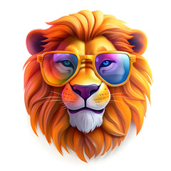 Cartoon colorful lion with sunglasses on white background