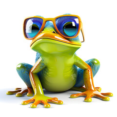 Cartoon colorful frog with sunglasses on white background