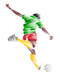 Drawing of man soccer player dominating the ball made from sketch-style brush strokes