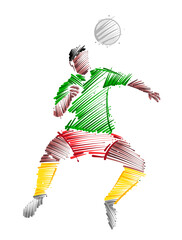 Drawing of man soccer player dominating the ball made from sketch-style brush strokes