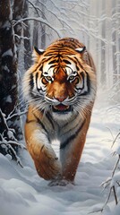 oil painting of a Siberian tiger in snow