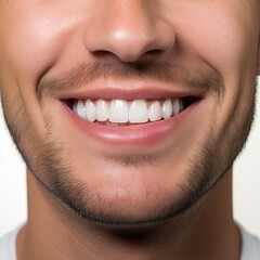 Fototapeta premium Young man with beautiful smile isolated on white background. Teeth whitening