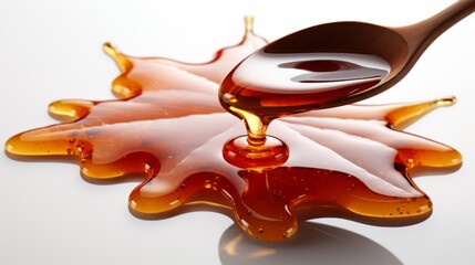Maple syrup pouring from a spoon isolated - obrazy, fototapety, plakaty