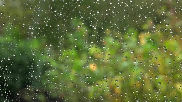 Close-up of water droplets on windows glass, Rain, High quality 4k footage
