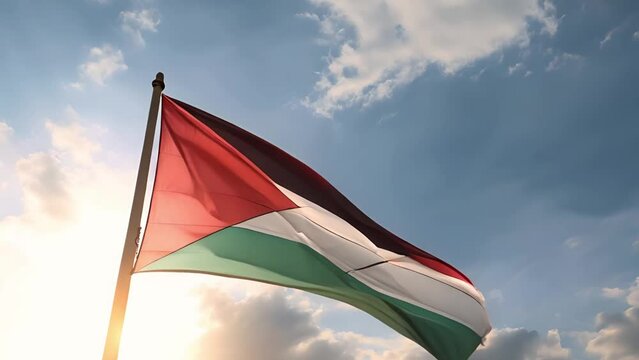 Waving flag of Palestine in white background. Palestine flag for independence day. The symbol of the state on wavy fabric. Freedom for Palestine copy space