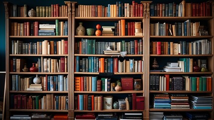 Many books on a shelf in a library