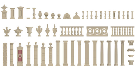 Set of random style balusters with stands - obrazy, fototapety, plakaty