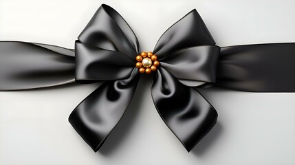 Black and gold gift bow on a white background: postcard, screensaver, layout, congratulations, holiday, gift, surprise, bright, big (Ai)