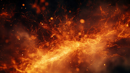Fototapeta na wymiar Vibrant Red Sparks Flying from Intense Fire - Dynamic Motion Blur of Burning Flames, Fiery Background for Dramatic and Passionate Concepts.