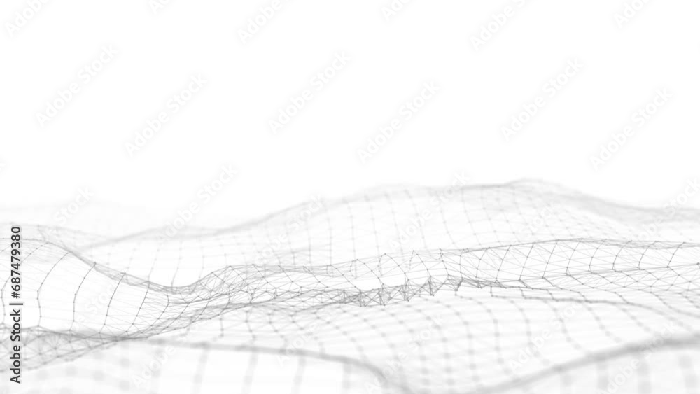 Fototapete Abstract technology wave of particles. Big data visualization. Light background with motion dots and lines. Artificial intelligence. 3d rendering.