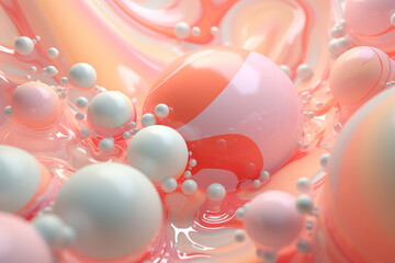 Whimsical pastel delights soft color balls and bubble gums.  Abstract digital Illustration of soft color matt 3D balls. AI generated image