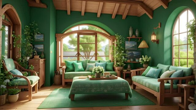 Step into a world of tranquility and beauty, as you enter a cozy country cottage nestled in a sea of emerald green. Its walls, crafted from the finest woven wood, exude a sense of warmth and comfort.