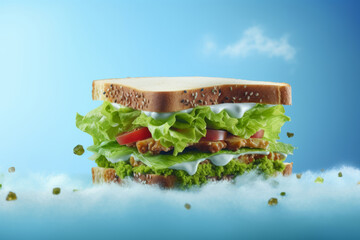 Classic american sandwich on a blue background. Generative AI