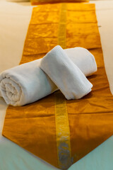 Hotel Room Decorated single double bedroom with nice white bed sheets purple decorative colours. the colour scheme is designed for thailand and interior is m modern classical