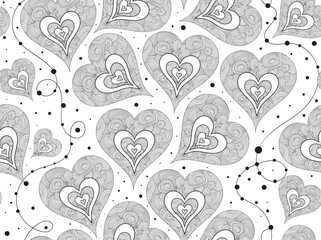 Decorative vector seamless pattern with hand drawn figured hearts. Valentine endless texture