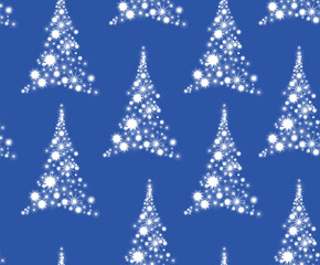Happy New Year and Merry Christmas vector seamless pattern with hand drawn fir-trees made of snowflakes - 687481360
