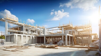 construction site building with cement material structure ,House under construction, structure and pre-construction planning - obrazy, fototapety, plakaty