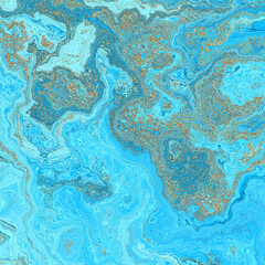 Abstract Marble texture. Fractal digital Art Background. High Resolution. Turquoise texture with gold veins. Can be used for background or wallpaper