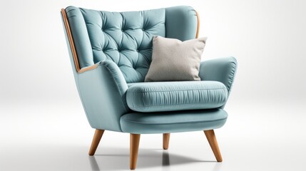 Wingback armchair with a pillow and wooden feet isolated