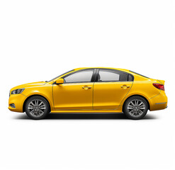Fototapeta na wymiar Yellow modern taxi car model isolated on white background. Yellow city car with blank surface for your creative design. cut out. Side view. nobody. mockup. Generative ai.