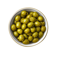 vu de dessus d'un bol rempli d'olives vertes denoyautés
