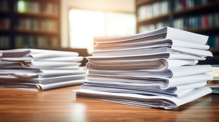 Stack of business documents on a wooden desk