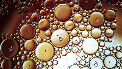 Abstract Colorful Food Oil Drops Bubbles and spheres Flowing on Water Surface