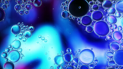 Abstract Colorful Food Oil Drops Bubbles and spheres Flowing on Water Surface - 687484712