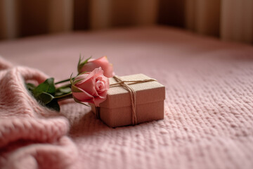 Valentine's day gift box with fresh roses love concept