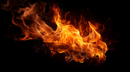 Fototapeta na wymiar Intense Closeup of Fiery Flames: Burning Spark on Isolated Black Background - Dynamic Ignition and Combustion for Powerful and Vibrant Visuals.