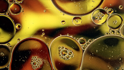 Abstract Colorful Food Oil Drops Bubbles and spheres Flowing on Water Surface - 687485103