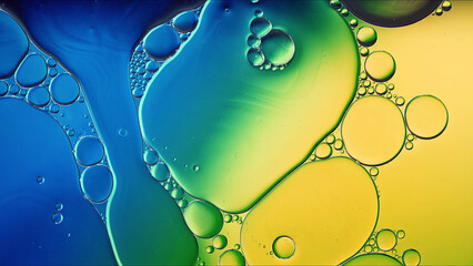 Abstract Colorful Food Oil Drops Bubbles and spheres Flowing on Water Surface - 687485572