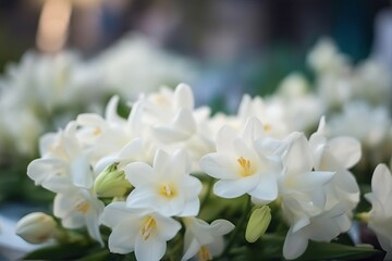 A Professional Macro of some Elegant White Flowers Placed on a Table in Heaps.