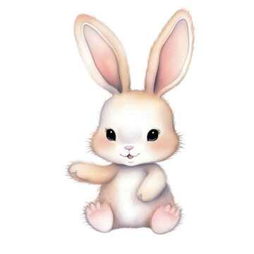 Cute rabbit watercolor illustration isolated on white background, png