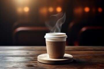 Hot Coffee Cup Wooden Stand Theater
