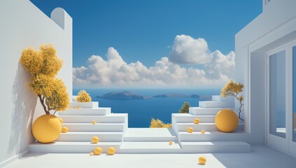 a white blue and yellow Mediterranean abstract island architecture view 
