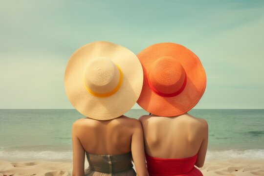 Friends Sun Hats Beach Summer