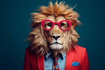 Lion Wearing Glasses Business Attire