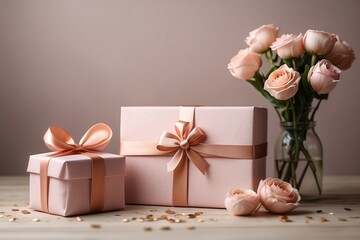 Happy Mother's Day - background decoration with gift box. - obrazy, fototapety, plakaty