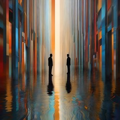 A depiction of parallel realities through abstract distortions and reflections, creating a visually intriguing and mind-bending composition