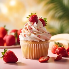 strawberry cake with cream and strawberries
