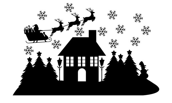 christmas theme scenery detailed vector and silhouettes set black and white