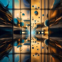 A depiction of parallel realities through abstract distortions and reflections, creating a visually intriguing and mind-bending composition