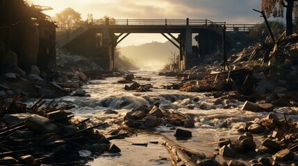 River bridge destroyed by flood infrastructure