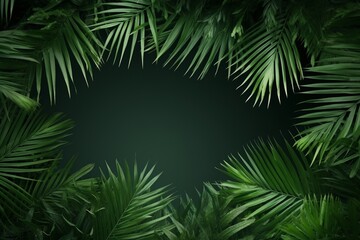Fototapeta na wymiar A backdrop highlighted by a frame made of fresh, green jungle palm leaves. Created with generative AI tools