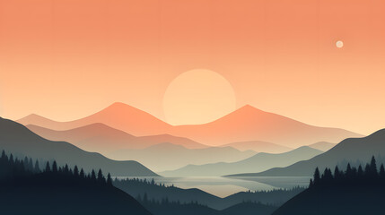 Obraz premium Minimalist desktop wallpaper with serene landscape at sunrise