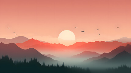 Fototapeta premium Minimalist desktop wallpaper with serene landscape at sunrise