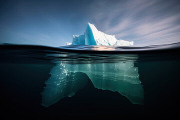 iceberg à la dérive vu au niveau de la surface de l'océan découvrant ainsi la partie immergée - obrazy, fototapety, plakaty