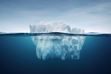 iceberg à la dérive vu au niveau de la surface de l'océan découvrant ainsi la partie immergée